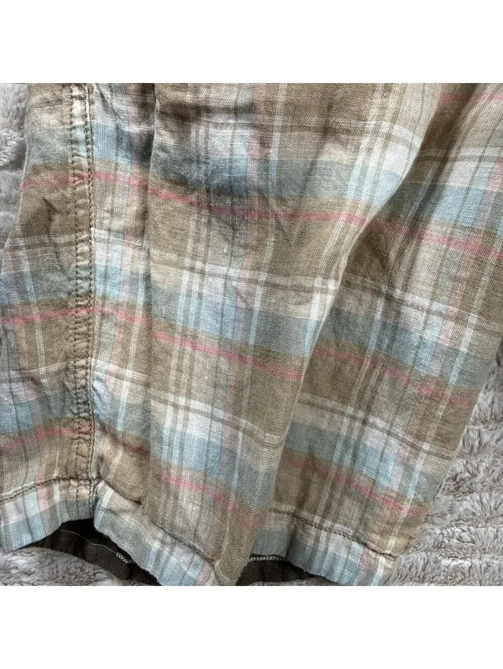 Tommy Bahama Shorts Mens‎ 32x9” Beige Plaid Reversible Green 100% Linen Summer